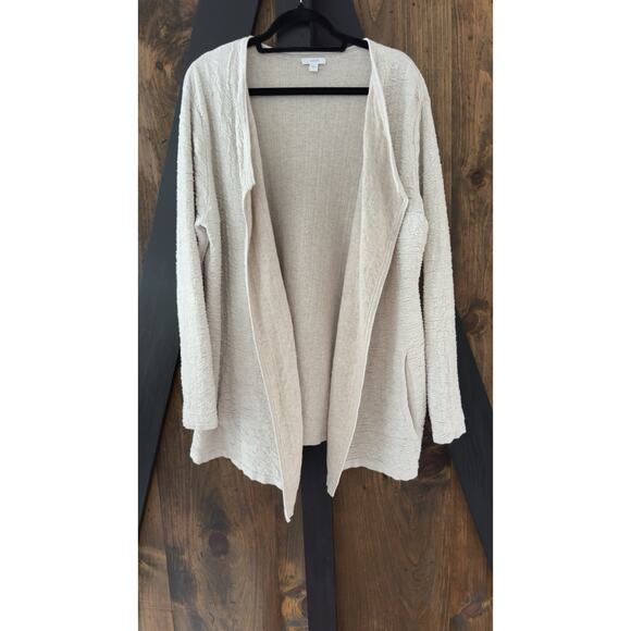 J Jill PureJill Oatmeal 100% Cotton Drape Front Textured Sweater Jacket Size XL - Picture 1 of 8